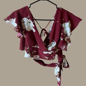 SHEIN Floral Wrap Crop Top Size Small